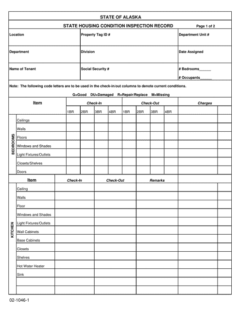 Form 02-1046 State Housing Condition Inspection Record - Alaska