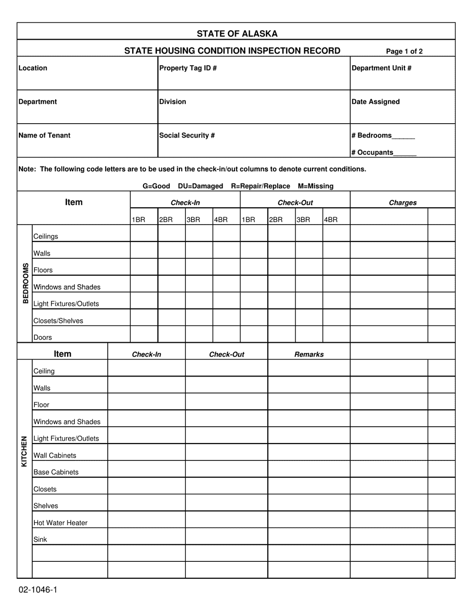 Form 02-1046 State Housing Condition Inspection Record - Alaska, Page 1