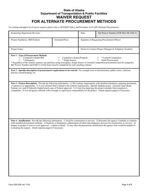 Form 25D-026 Waiver Request for Alternate Procurement Methods - Alaska