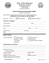 Document preview: Form DSSS57 Application for Water Event Permit - New Hampshire