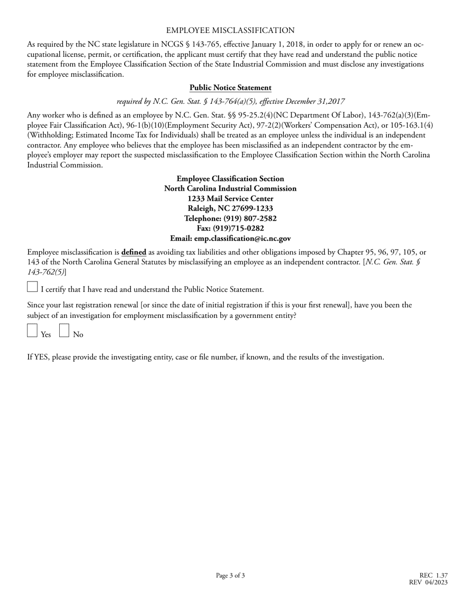 Form REC1.37 Application for Renewal of Timeshare Program Registration - North Carolina, Page 3