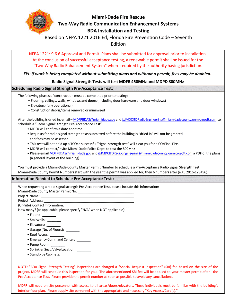 Installation and Testing Checklist - Miami-Dade County, Florida, Page 1