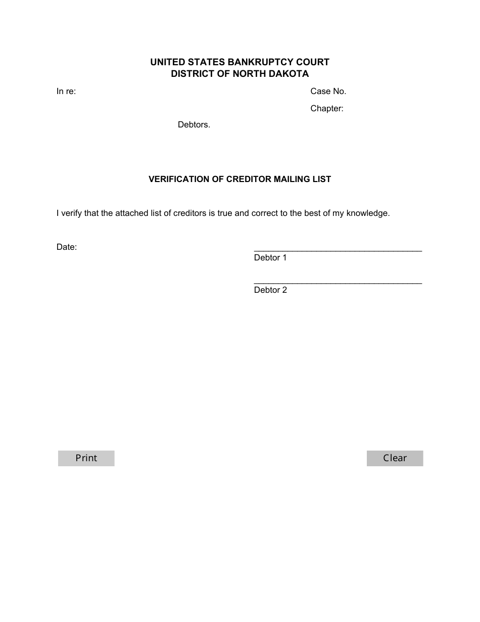 North Dakota Verification of Creditor Mailing List Fill Out Sign North Dakota Verification of Creditor Mailing List Fill Out Sign