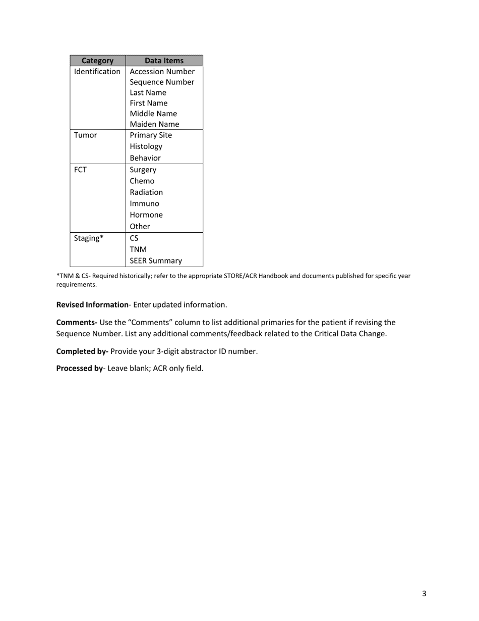 Instructions for Critical Data Change Form - Arizona Cancer Registry - Arizona, Page 3