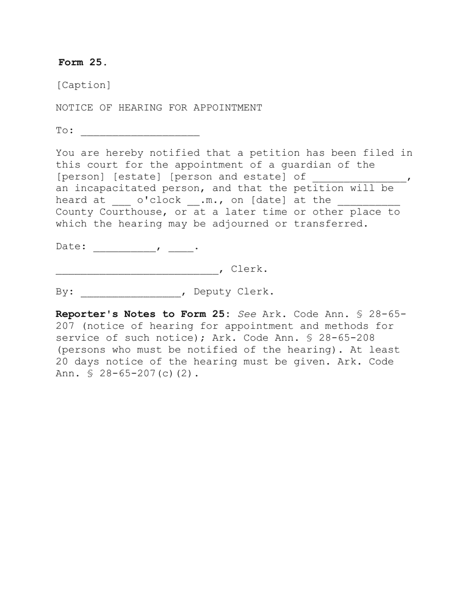 Form 25 Notice of Hearing for Appointment - Arkansas, Page 1