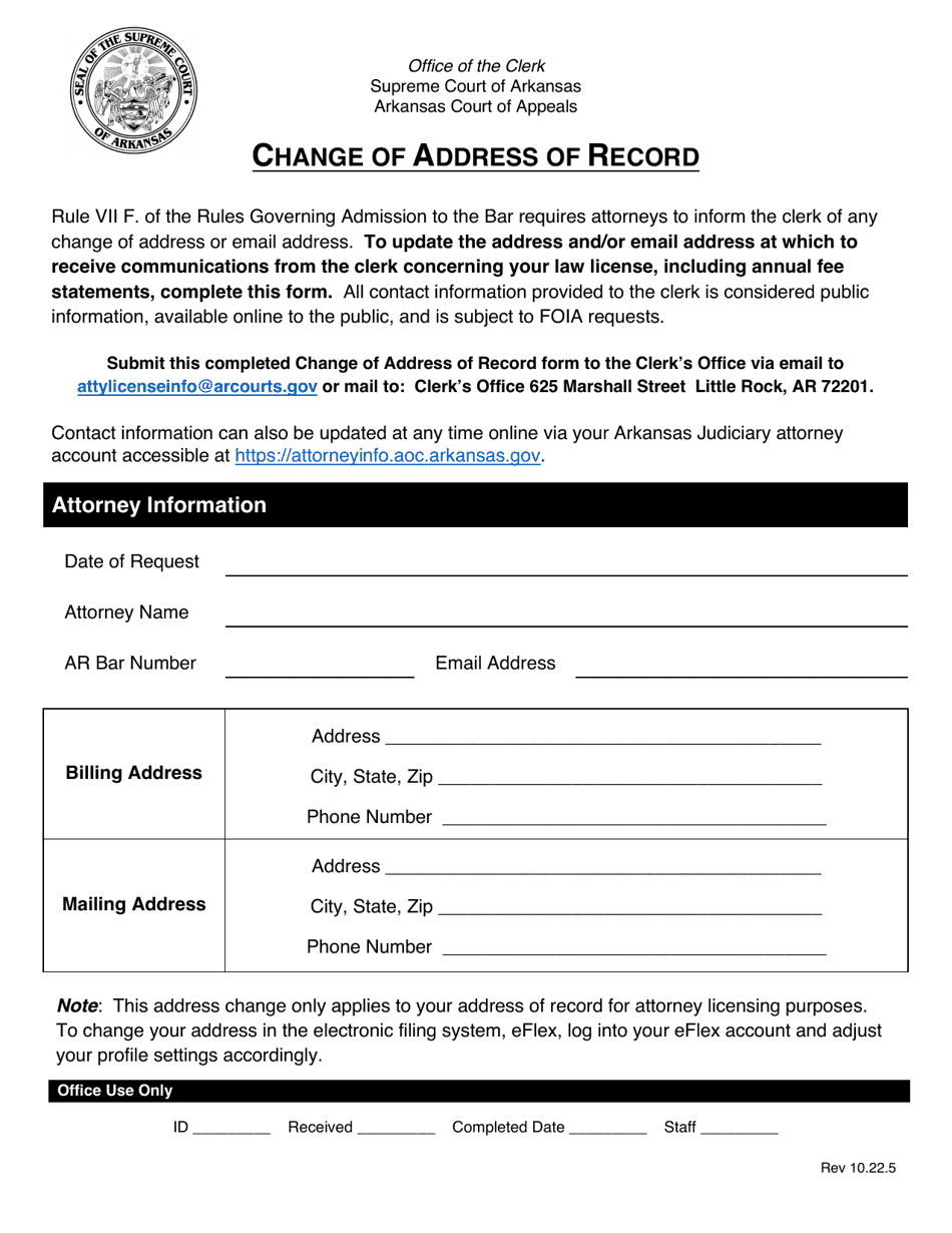 Arkansas Change of Address of Record Fill Out, Sign Online and
