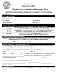 Document preview: Request for Attorney Bar-Membership Card - Arkansas
