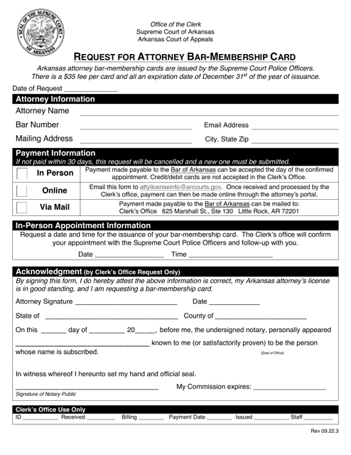 Request for Attorney Bar-Membership Card - Arkansas Download Pdf