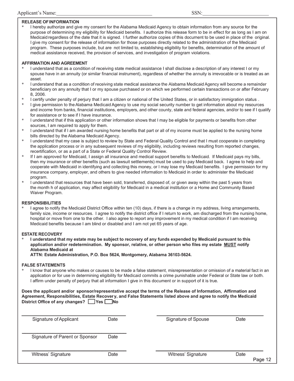 Form 204 / 205 Application / Redetermination for Elderly and Disabled Programs - Alabama, Page 14