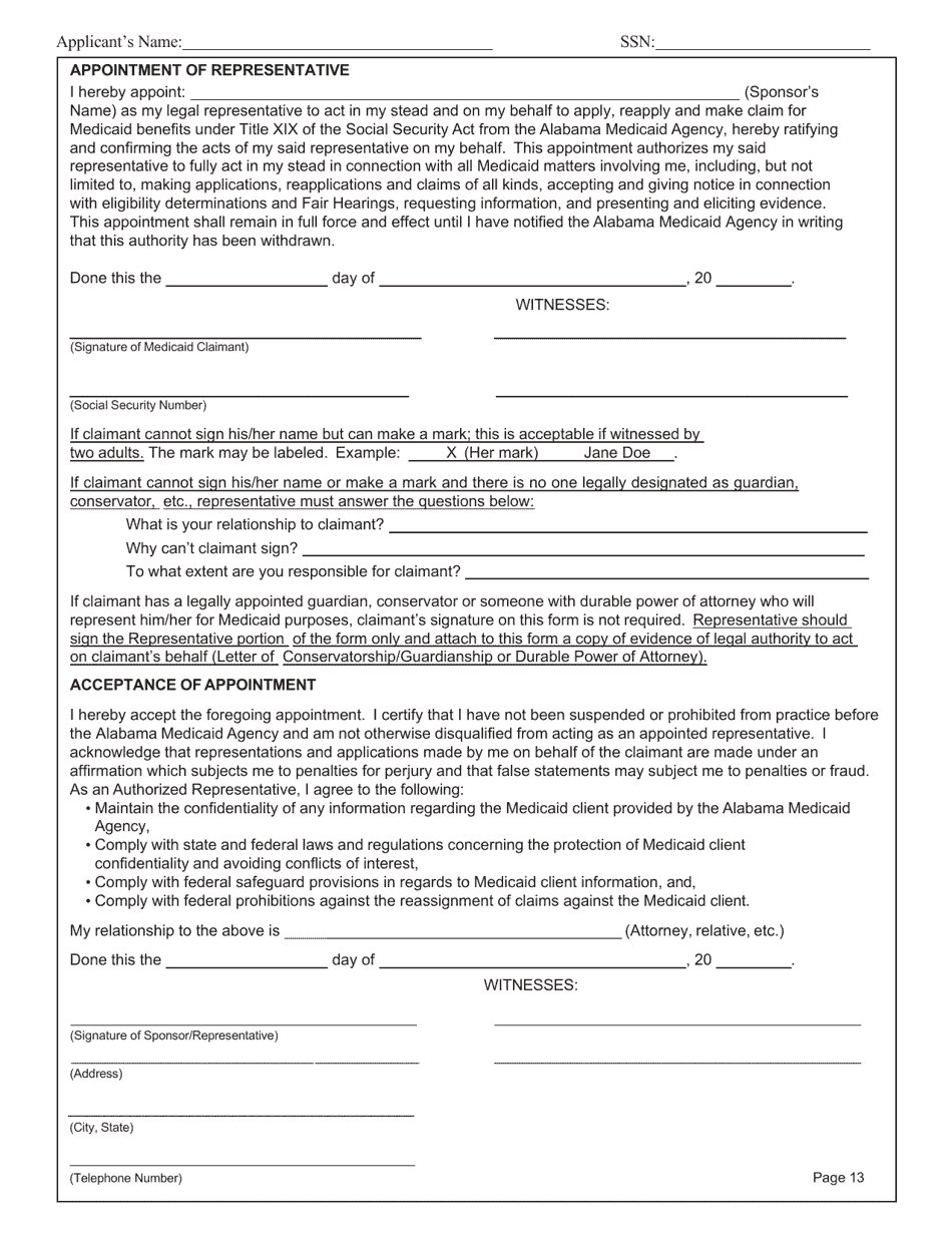 Form 204 / 205 Application / Redetermination for Elderly and Disabled Programs - Alabama, Page 15