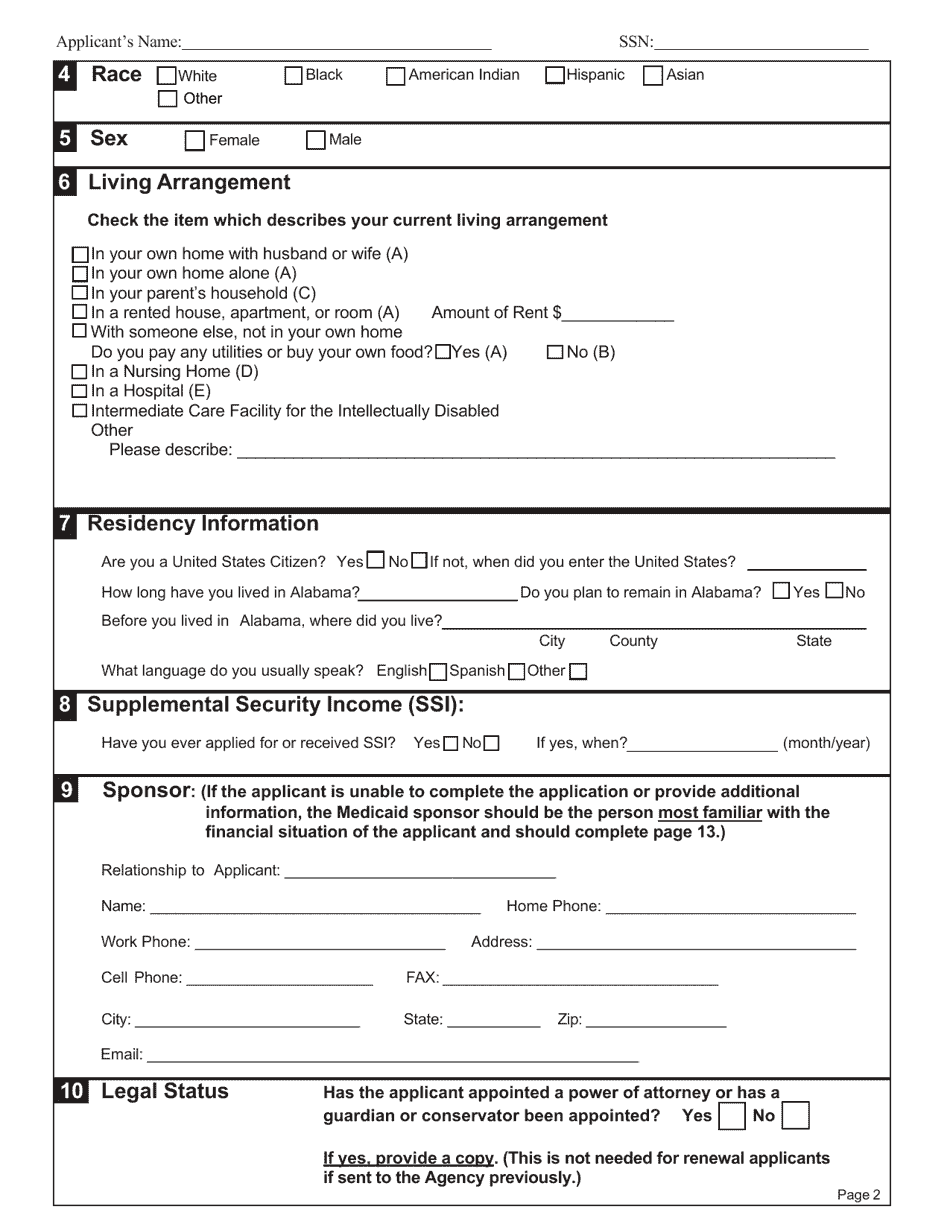 Form 204 / 205 Application / Redetermination for Elderly and Disabled Programs - Alabama, Page 4