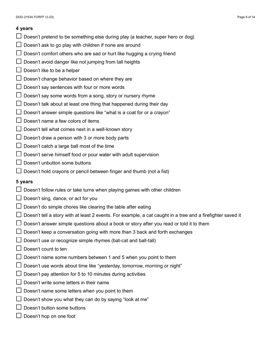 Form DDD-2153A Likely Eligibility Tool (Let) - Arizona, Page 8