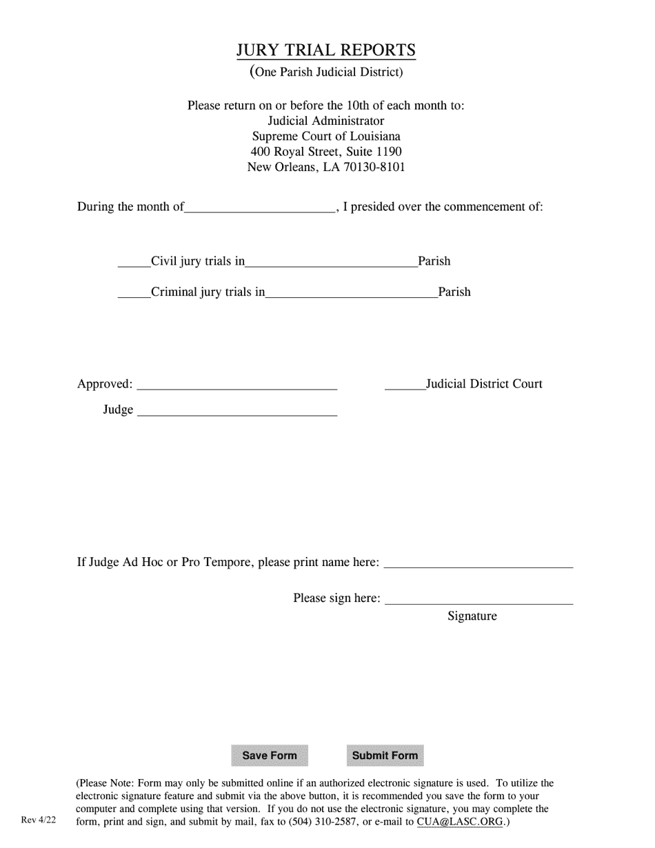 Louisiana Jury Trial Reports (one Parish Judicial District) - Fill Out 