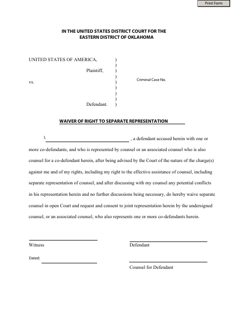 Waiver of Right to Separate Representation - Oklahoma Download Pdf