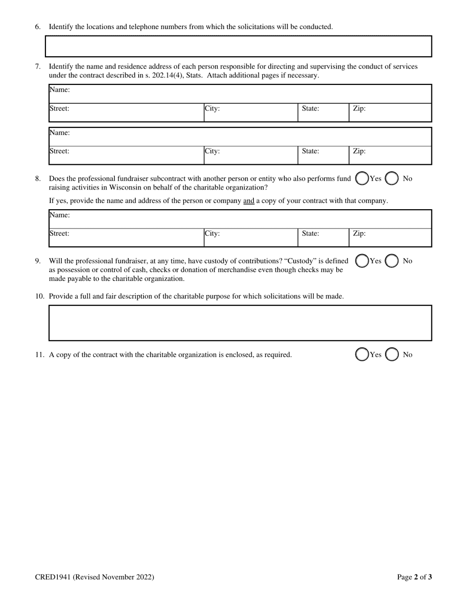 Form CRED1941 Professional Fundraiser Solicitation Notice - Wisconsin, Page 2