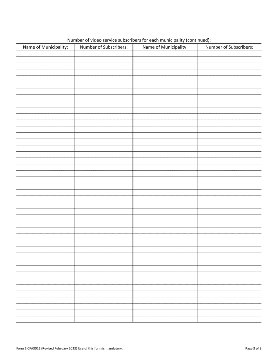 Form SICFA3016 Video Franchise Annual Report - Wisconsin, Page 3