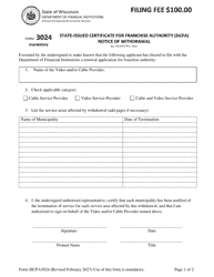 Document preview: Form SICFA3024 State-Issued Certificate for Franchise Authority (Sicfa) Notice of Withdrawal - Wisconsin