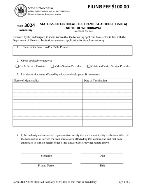 Form SICFA3024  Printable Pdf