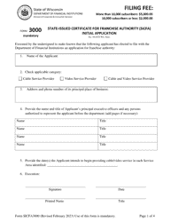 Document preview: Form SICFA3000 State-Issued Certificate for Franchise Authority (Sicfa) Initial Application - Wisconsin