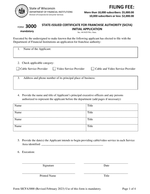 Form SICFA3000  Printable Pdf