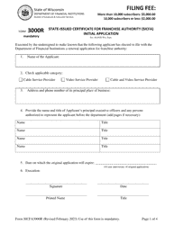 Document preview: Form SICFA3000R State-Issued Certificate for Franchise Authority (Sicfa) Initial Application - Wisconsin
