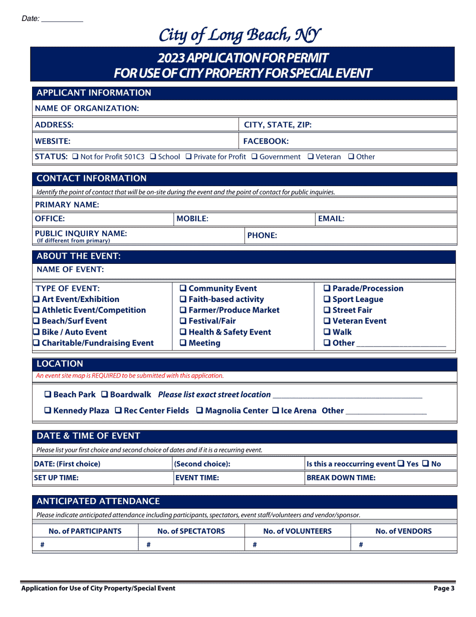 Application for Permit for Use of City Property for Special Event - City of Long Beach, New York, Page 3