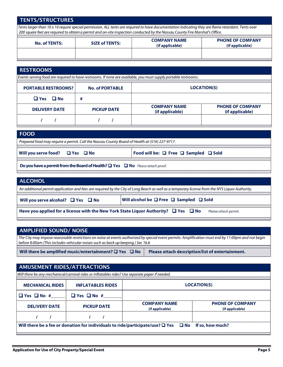 Application for Permit for Use of City Property for Special Event - City of Long Beach, New York, Page 5