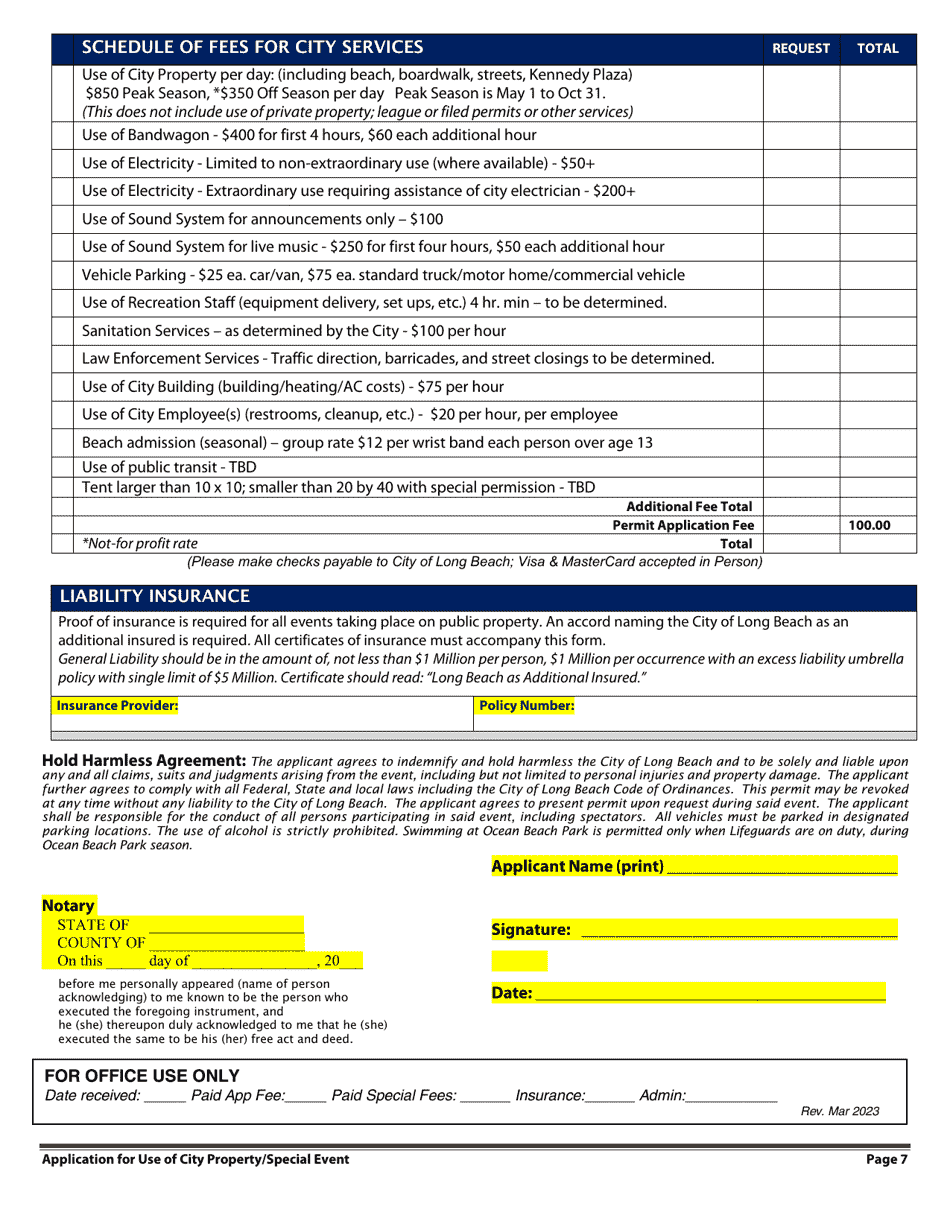 Application for Permit for Use of City Property for Special Event - City of Long Beach, New York, Page 7