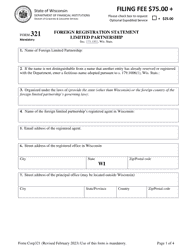 Document preview: Form Corp321 Foreign Registration Statement Limited Partnership - Wisconsin