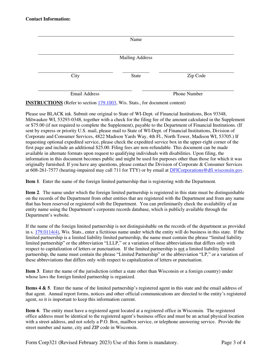 Form Corp321 Foreign Registration Statement Limited Partnership - Wisconsin, Page 3