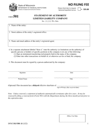 Form DFI/CORP/501 Statement of Authority - Limited Liability Company - Wisconsin
