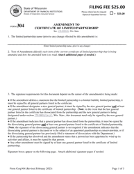 Form Corp304 Amendment to Certificate of Limited Partnership - Wisconsin