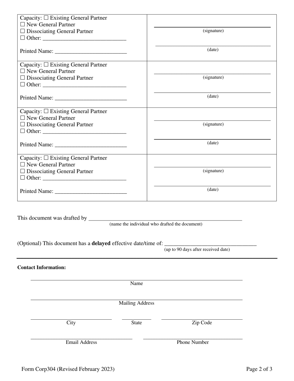 Form Corp304 Amendment to Certificate of Limited Partnership - Wisconsin, Page 2