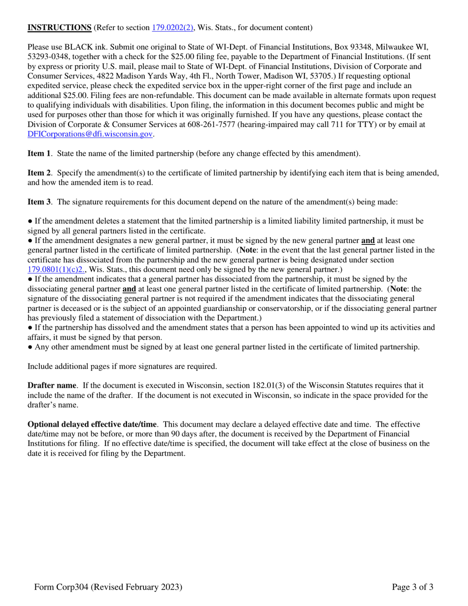 Form Corp304 Amendment to Certificate of Limited Partnership - Wisconsin, Page 3