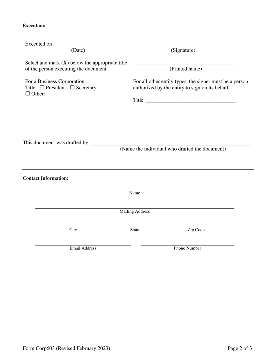 Form 55 (Corp603) Revocation or Rescission of Voluntary Dissolution - Wisconsin, Page 2