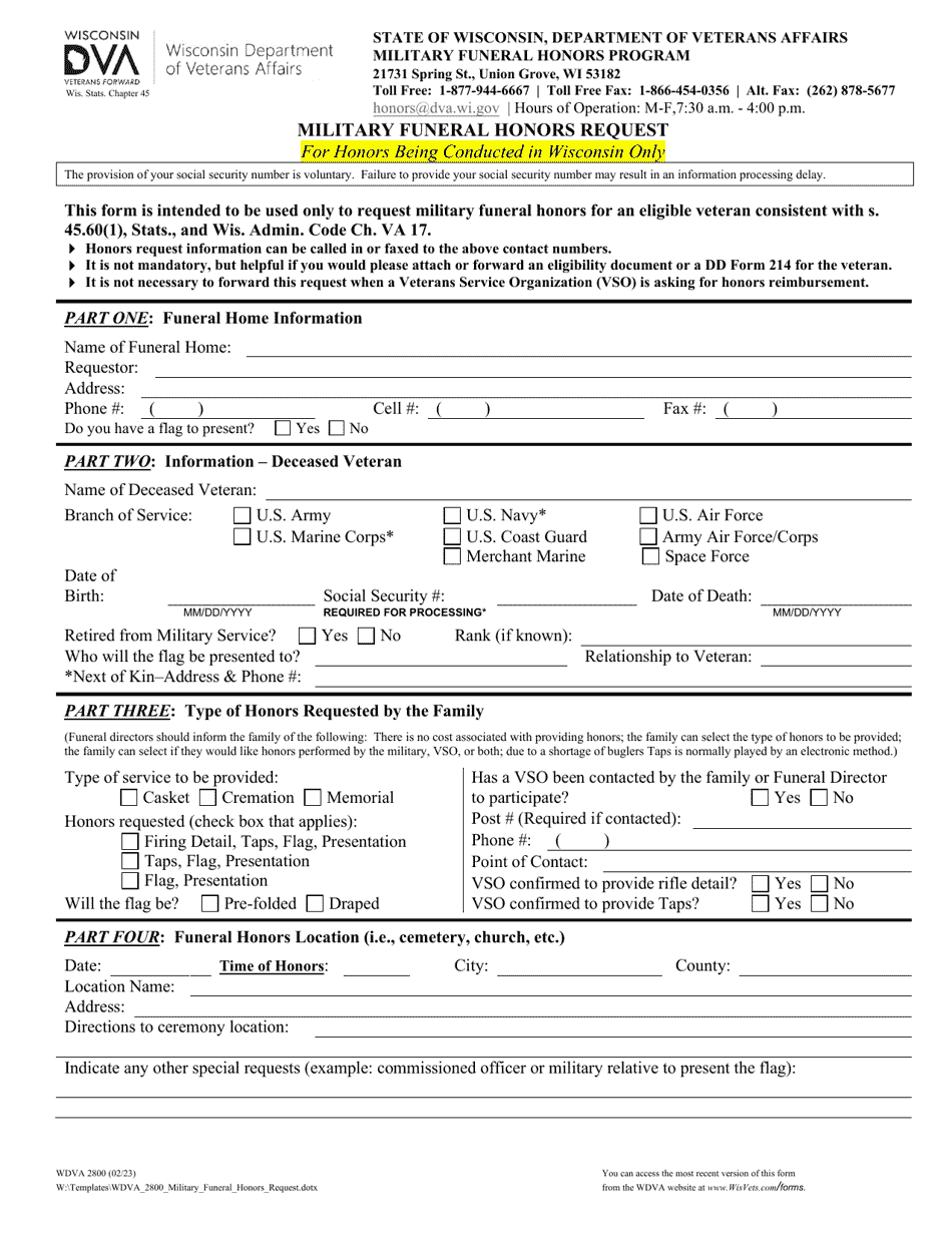 Form WDVA2800 - Fill Out, Sign Online and Download Fillable PDF ...