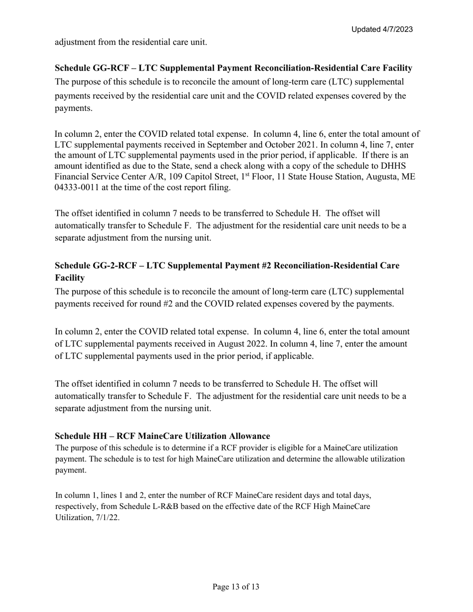 Instructions for Mainecare Cost Report for Nursing Care Facilities - Multi-Level With 1 Rcf - Maine, Page 13