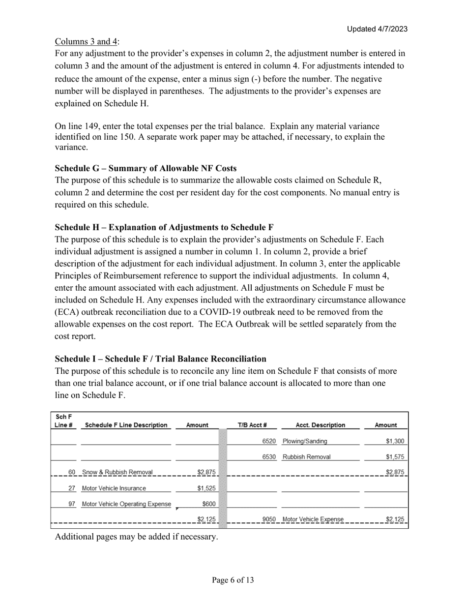 Instructions for Mainecare Cost Report for Nursing Care Facilities - Multi-Level With 1 Rcf - Maine, Page 6