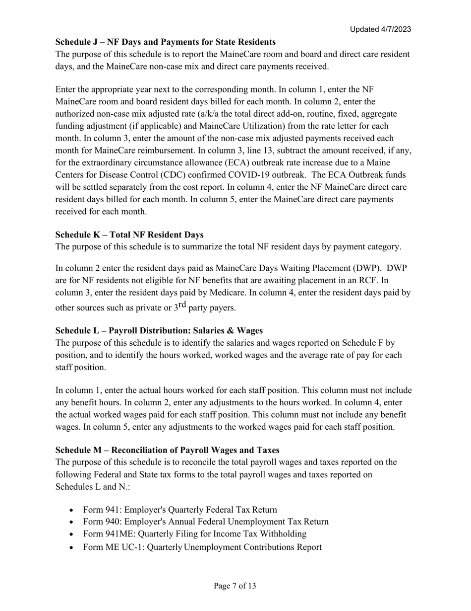Instructions for Mainecare Cost Report for Nursing Care Facilities - Multi-Level With 1 Rcf - Maine, Page 7
