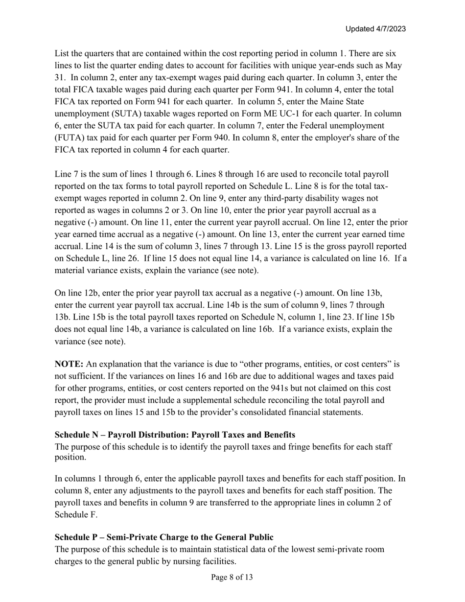 Instructions for Mainecare Cost Report for Nursing Care Facilities - Multi-Level With 1 Rcf - Maine, Page 8