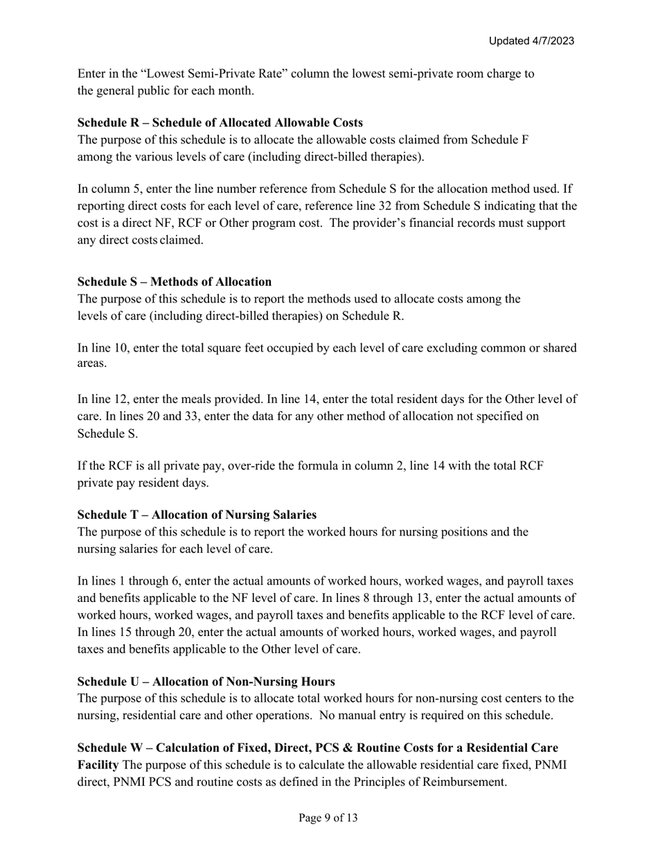 Instructions for Mainecare Cost Report for Nursing Care Facilities - Multi-Level With 1 Rcf - Maine, Page 9