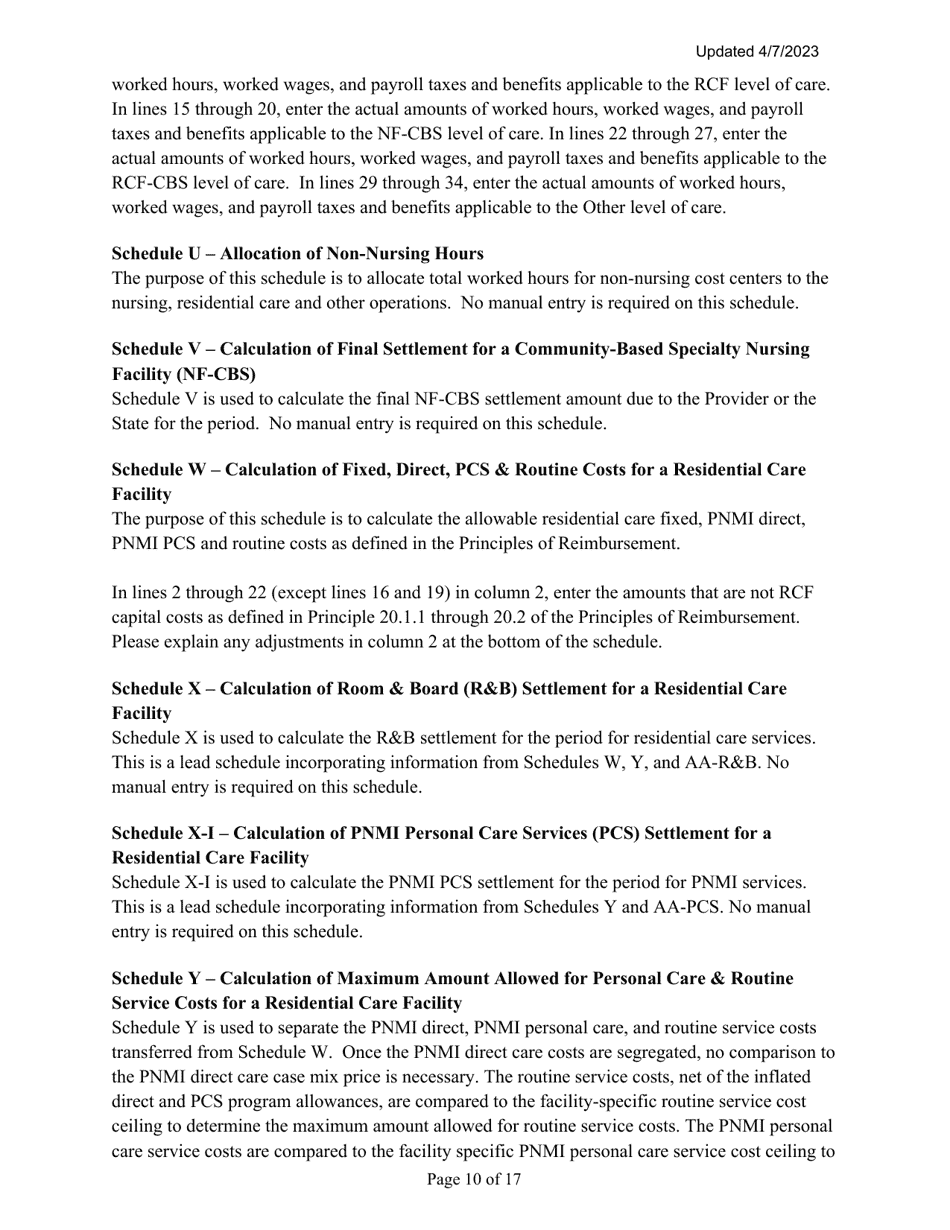 Instructions for Mainecare Cost Report for Nursing Care Facilities - Multi-Level With 1 Rcf, Nf Cbs,  Rcf Cbs - Maine, Page 10