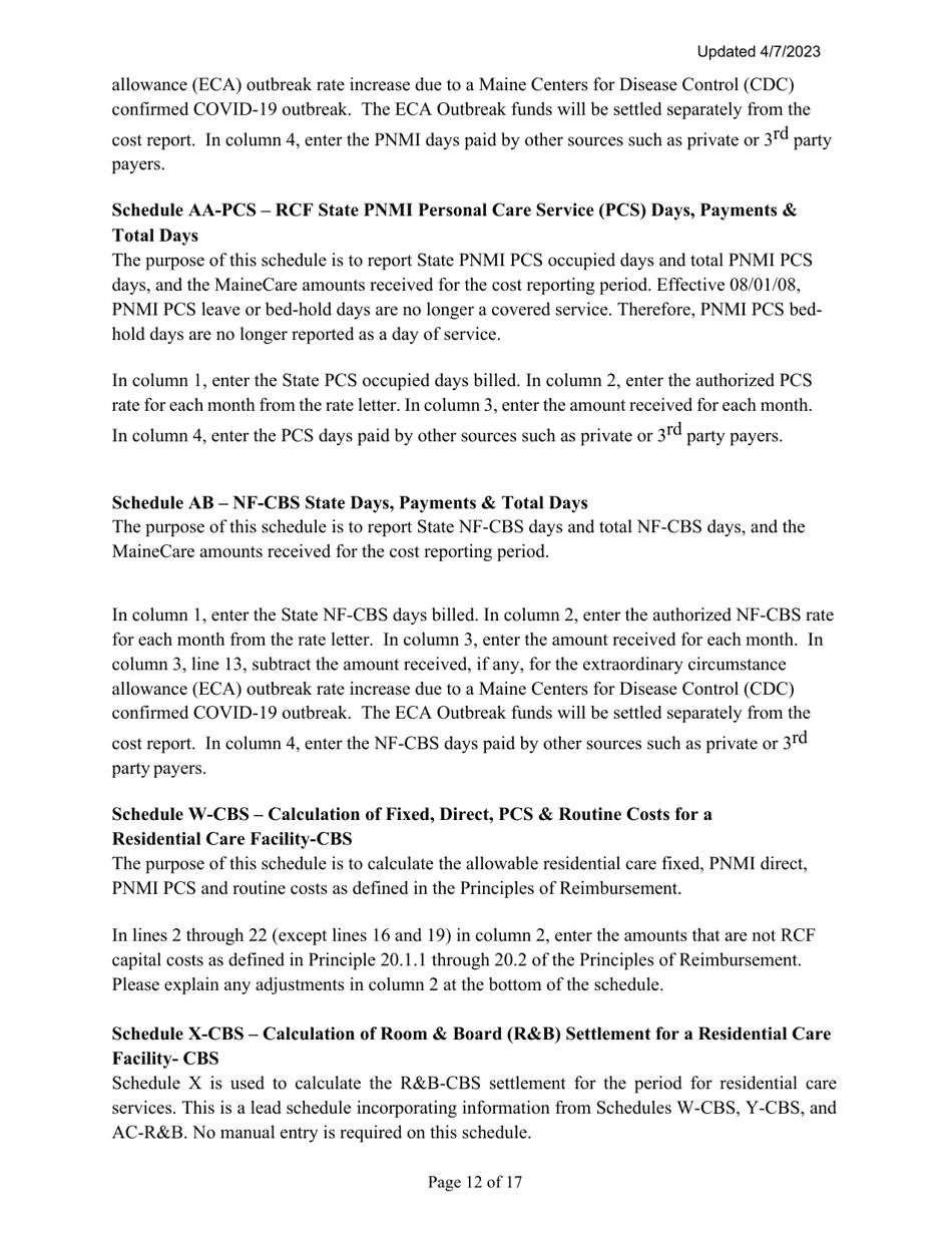 Instructions for Mainecare Cost Report for Nursing Care Facilities - Multi-Level With 1 Rcf, Nf Cbs,  Rcf Cbs - Maine, Page 12