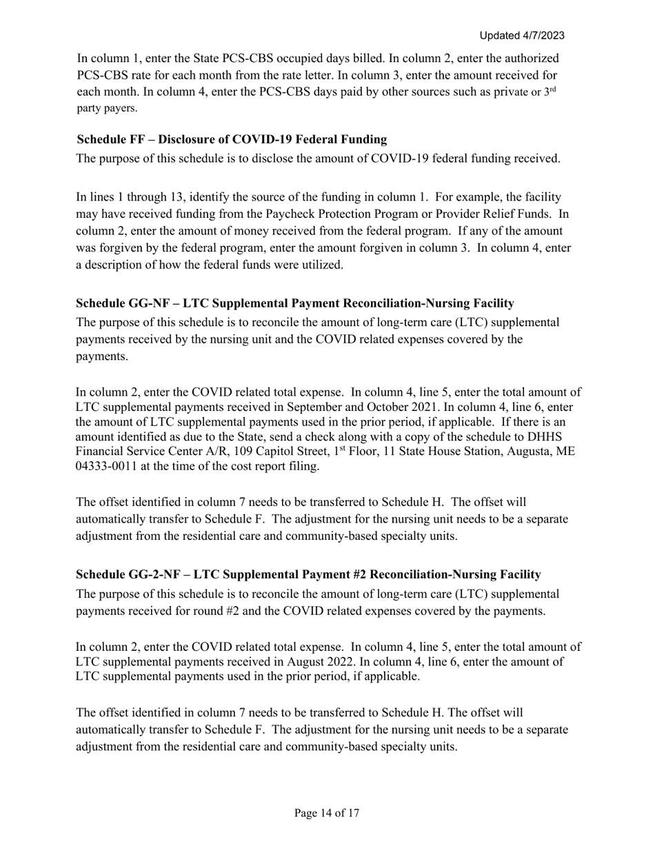 Instructions for Mainecare Cost Report for Nursing Care Facilities - Multi-Level With 1 Rcf, Nf Cbs,  Rcf Cbs - Maine, Page 14