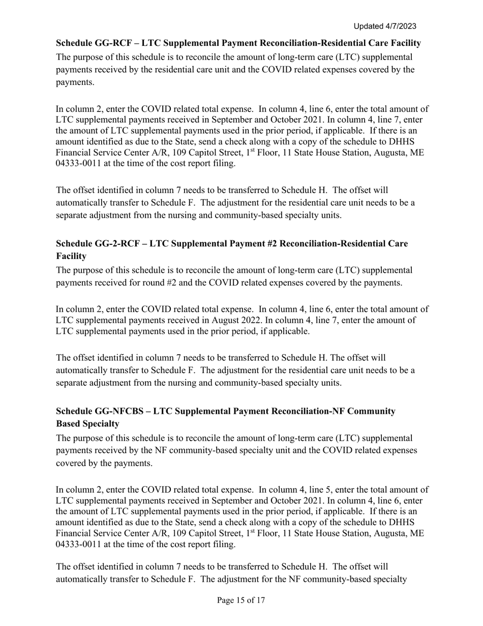 Instructions for Mainecare Cost Report for Nursing Care Facilities - Multi-Level With 1 Rcf, Nf Cbs,  Rcf Cbs - Maine, Page 15