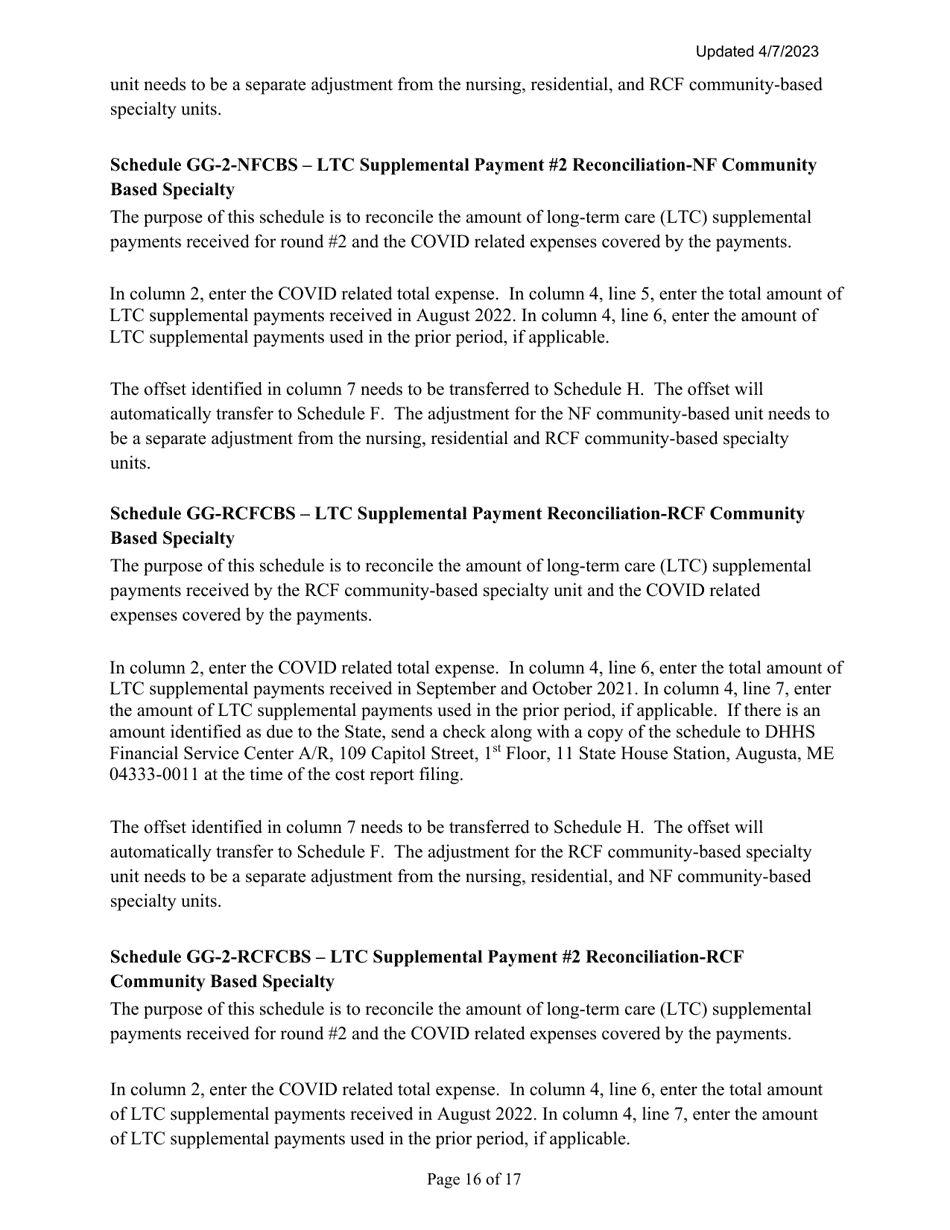 Instructions for Mainecare Cost Report for Nursing Care Facilities - Multi-Level With 1 Rcf, Nf Cbs,  Rcf Cbs - Maine, Page 16