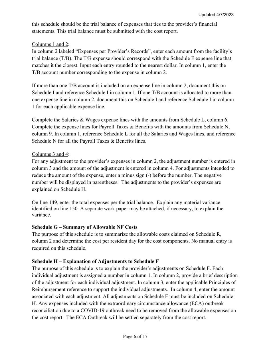 Instructions for Mainecare Cost Report for Nursing Care Facilities - Multi-Level With 1 Rcf, Nf Cbs,  Rcf Cbs - Maine, Page 6
