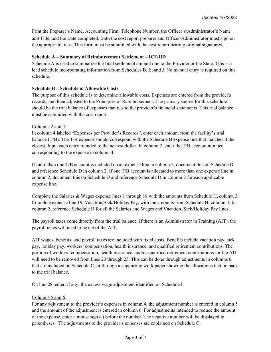 Instructions for Mainecare Cost Report for Intermediate Care Facilities - Maine, Page 3