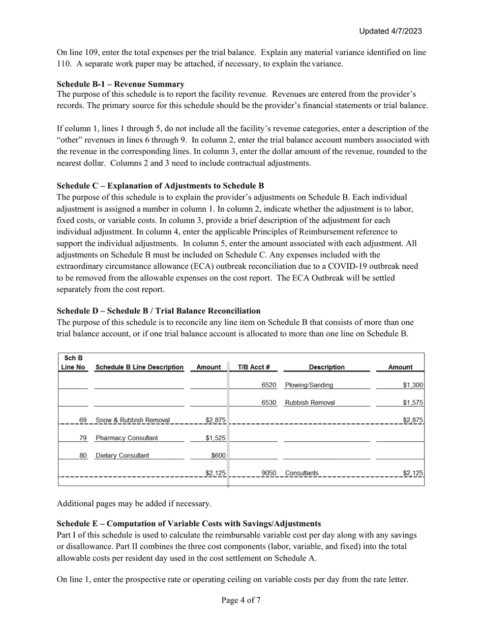 Instructions for Mainecare Cost Report for Intermediate Care Facilities - Maine, Page 4