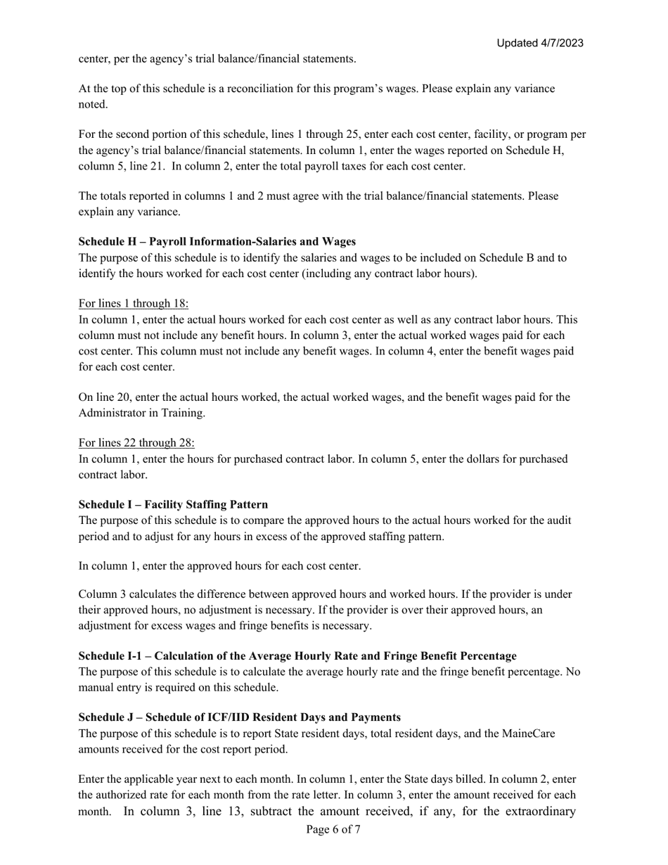 Instructions for Mainecare Cost Report for Intermediate Care Facilities - Maine, Page 6